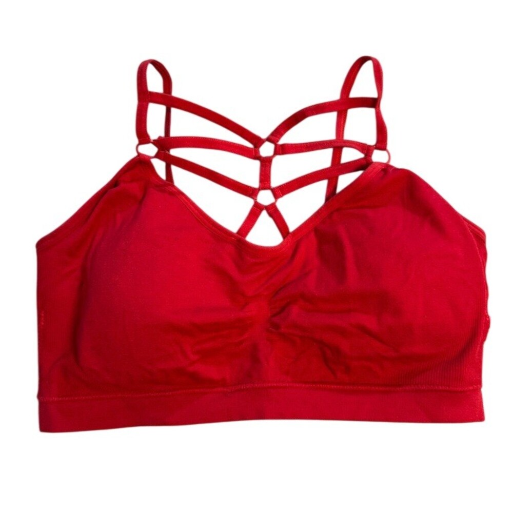 One Sexy Biker Chick Sports Bra Womens M Red Strappy Cage Back Medium